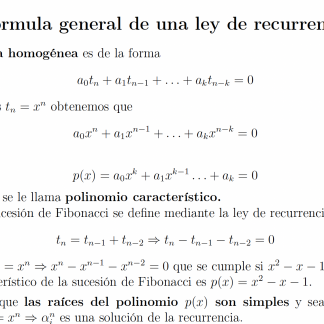 Fórmula general de una ley de recurrencia