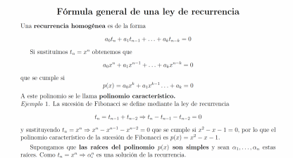 Fórmula general de una ley de recurrencia