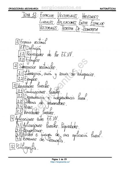 Tema 12: Espacios vectoriales. Variedades lineales. Aplicaciones entre espacios vectoriales. Teorema de isomorfía.